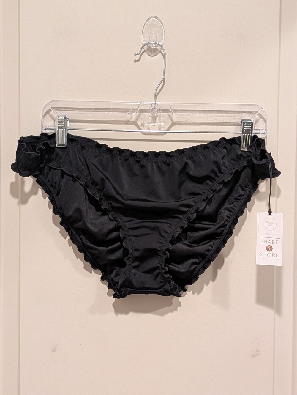 Shade & Shore Black Ruffle-Edge Cheeky Bikini Bottom XL